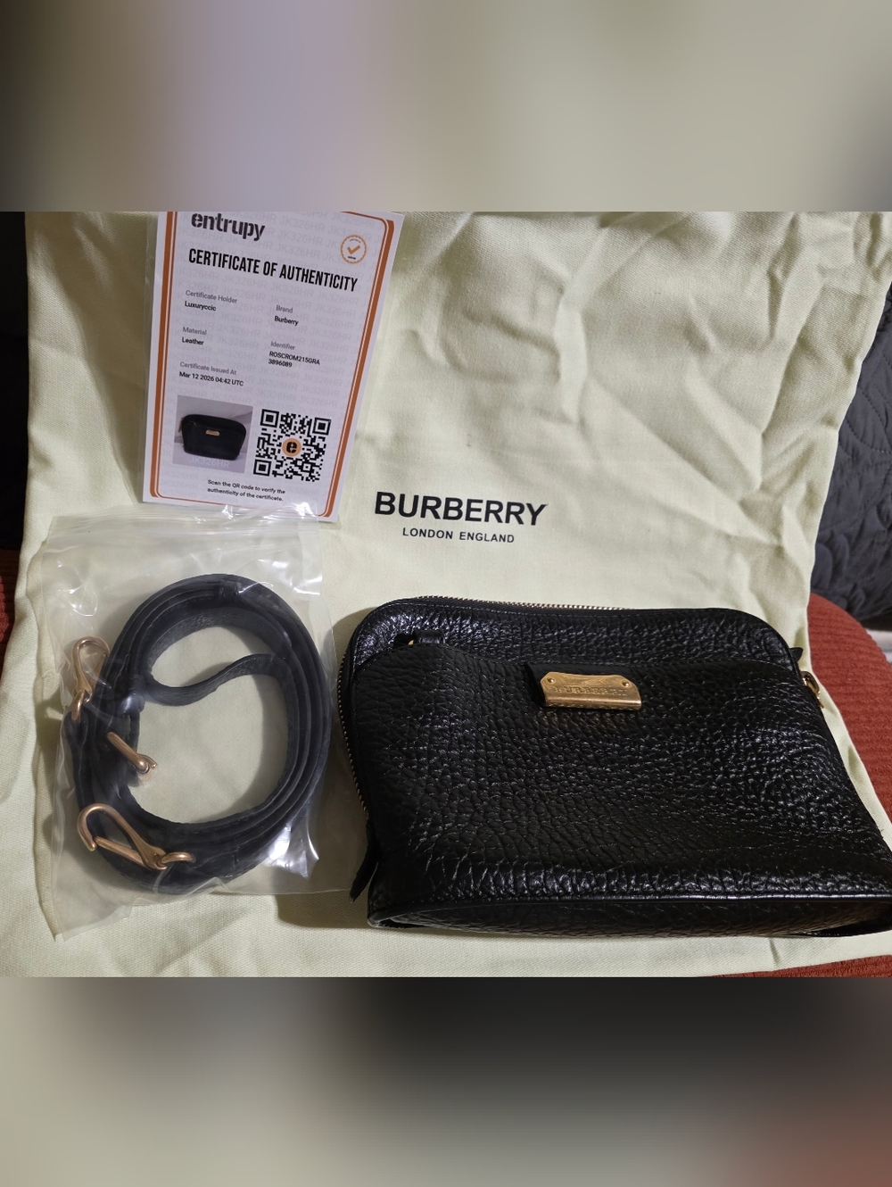 Burberry Black Pebbled Leather Crossbody Bag with Gold Hardware